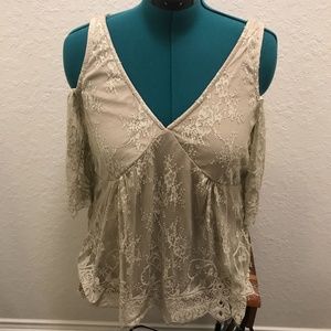 shoulderless gray lace top